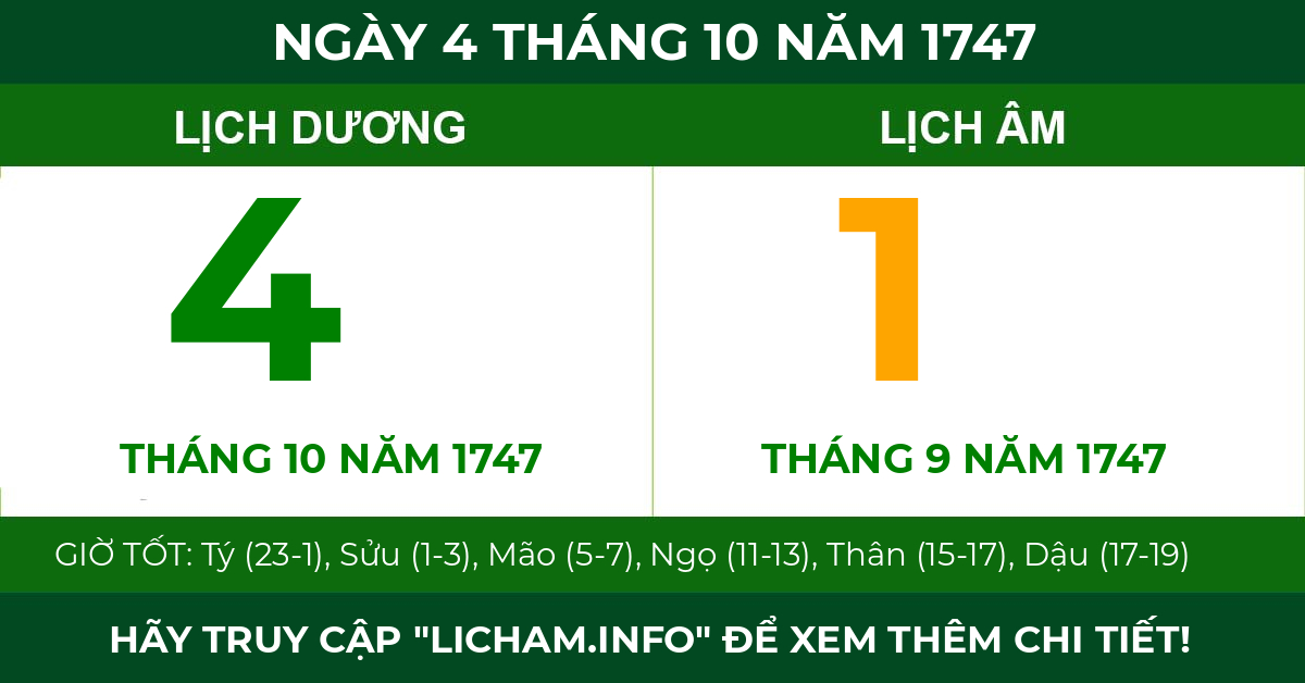 lịch âm ngày 4 tháng 10 năm 1747