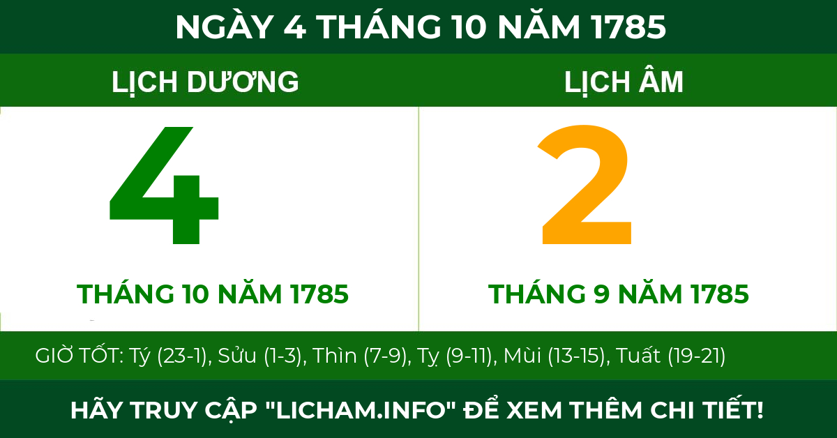 lịch âm ngày 4 tháng 10 năm 1785