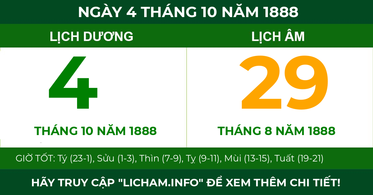 lịch âm ngày 4 tháng 10 năm 1888