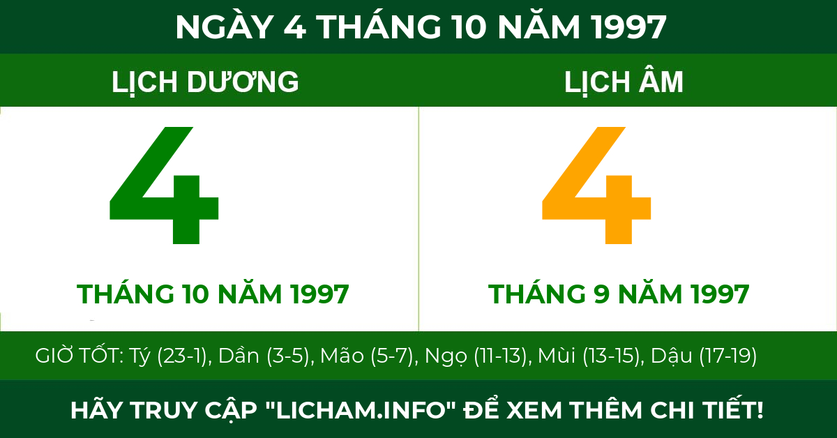 lịch âm ngày 4 tháng 10 năm 1997