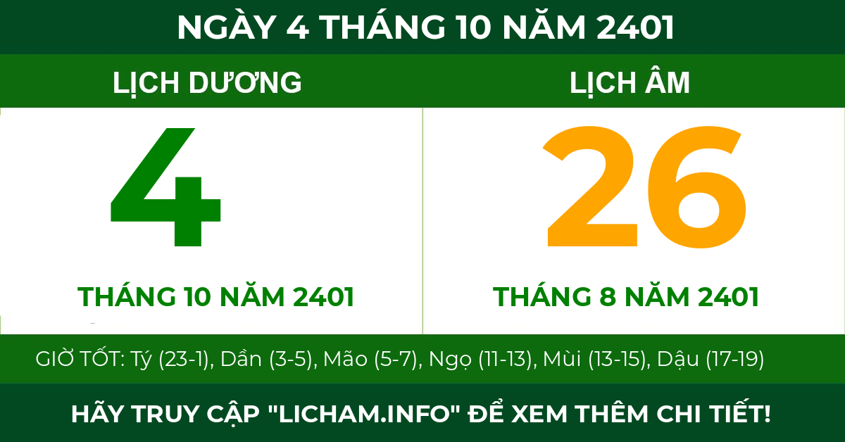 lịch âm ngày 4 tháng 10 năm 2401