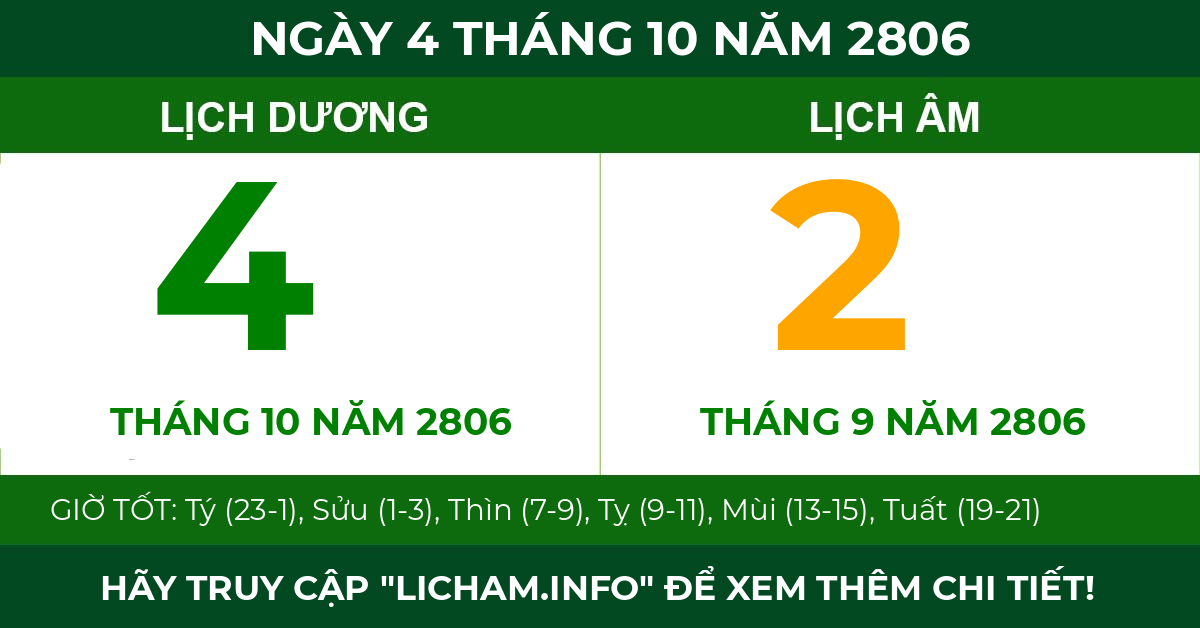 lịch âm ngày 4 tháng 10 năm 2806