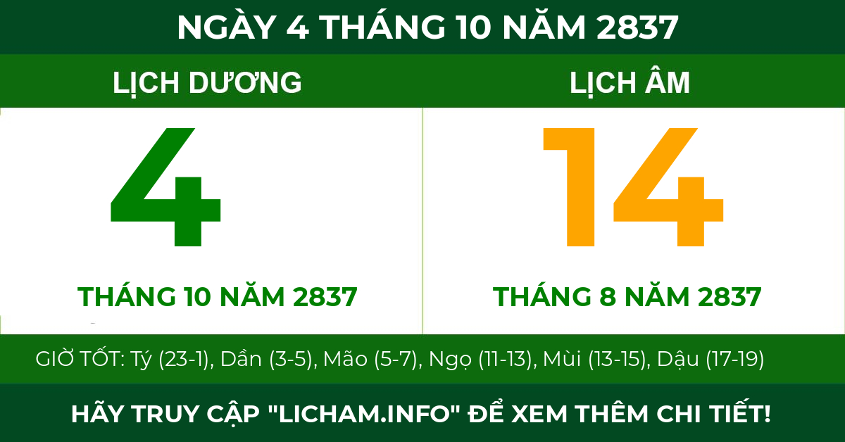 lịch âm ngày 4 tháng 10 năm 2837
