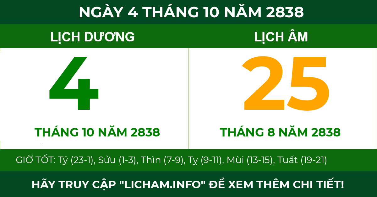 lịch âm ngày 4 tháng 10 năm 2838