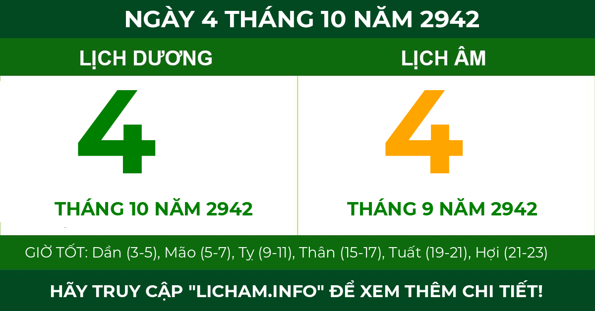 lịch âm ngày 4 tháng 10 năm 2942