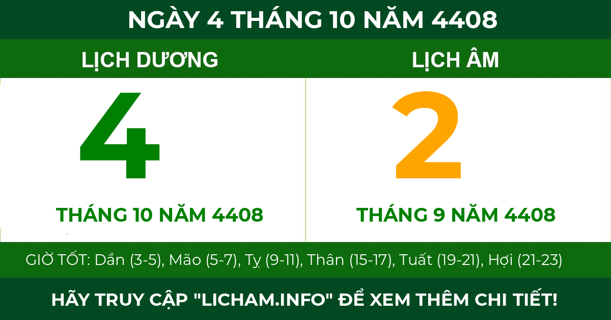 lịch âm ngày 4 tháng 10 năm 4408
