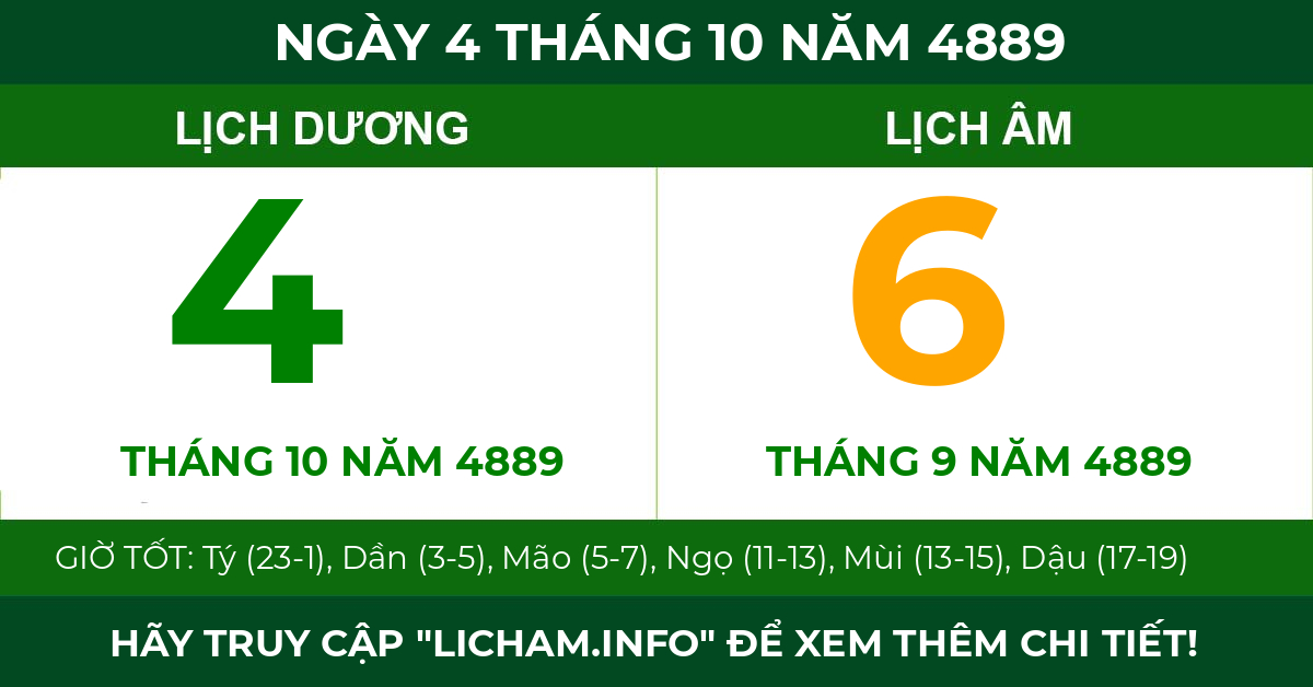 lịch âm ngày 4 tháng 10 năm 4889