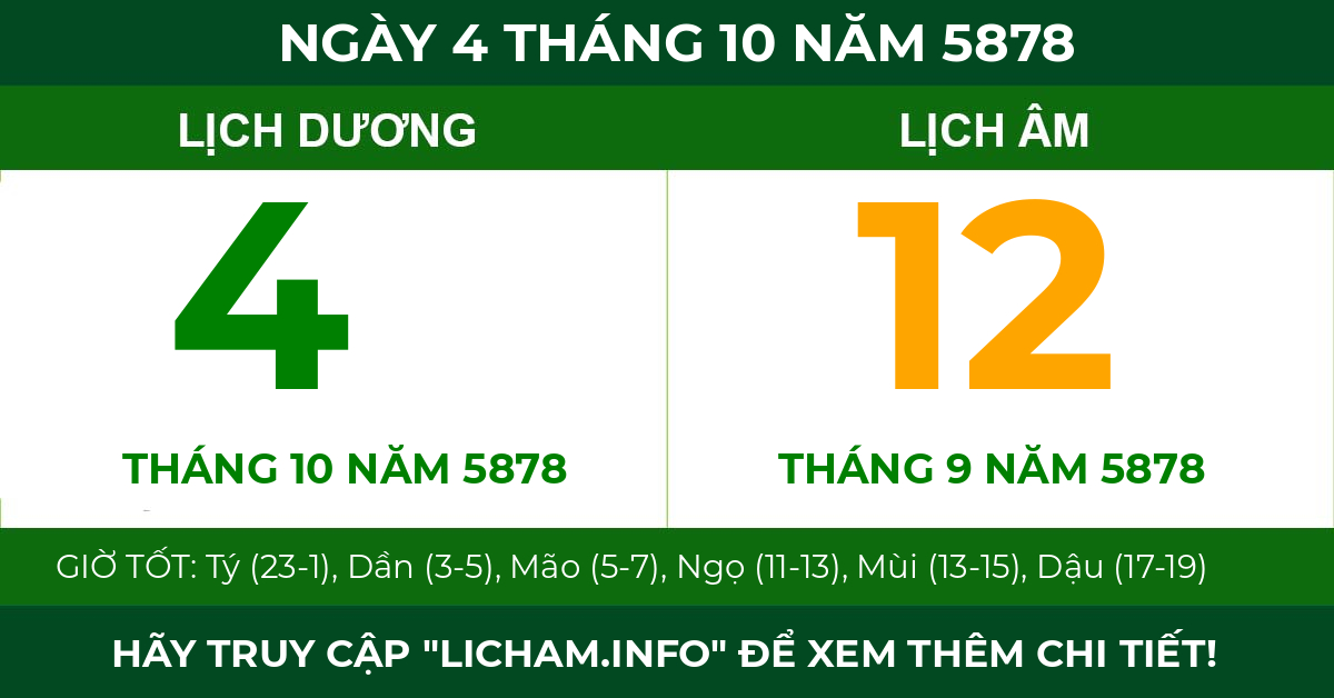 lịch âm ngày 4 tháng 10 năm 5878