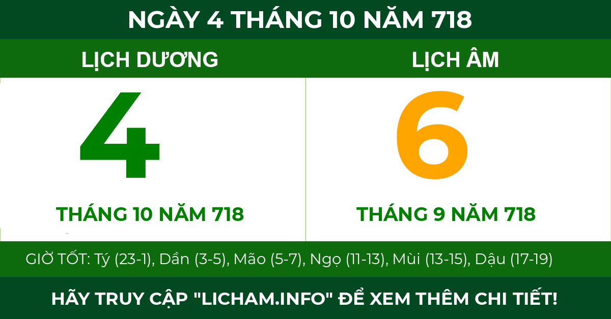 lịch âm ngày 4 tháng 10 năm 718
