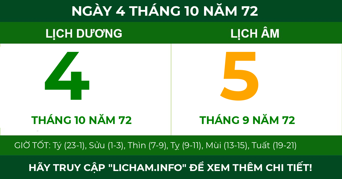 lịch âm ngày 4 tháng 10 năm 72