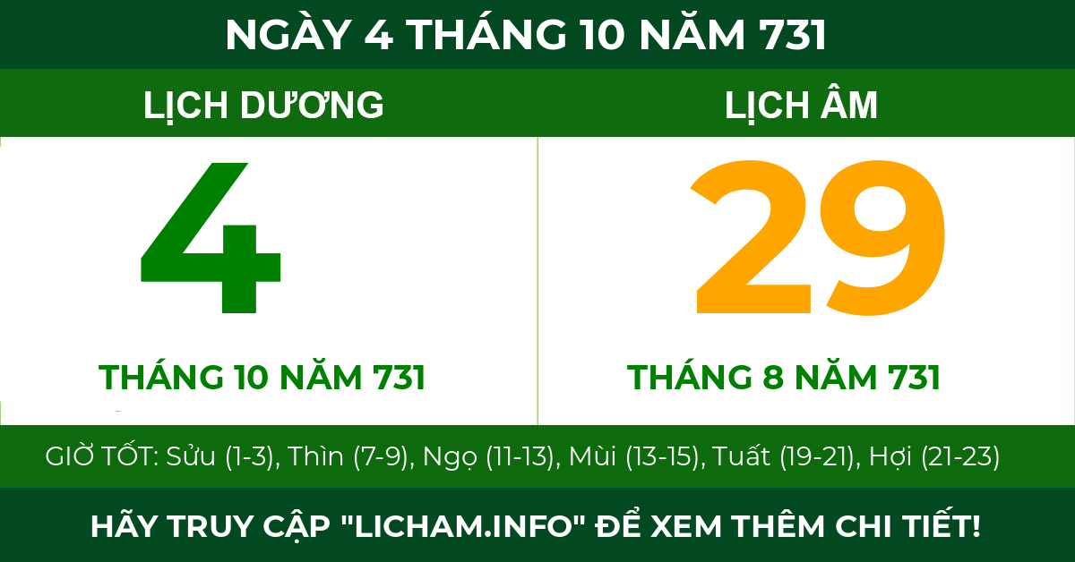 lịch âm ngày 4 tháng 10 năm 731