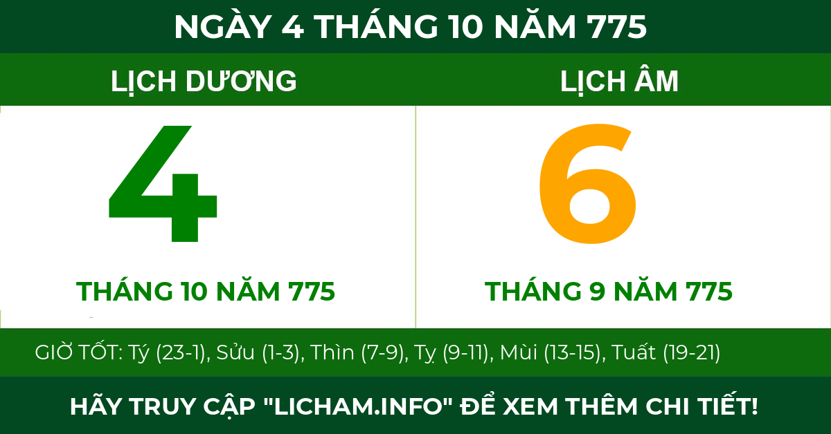 lịch âm ngày 4 tháng 10 năm 775
