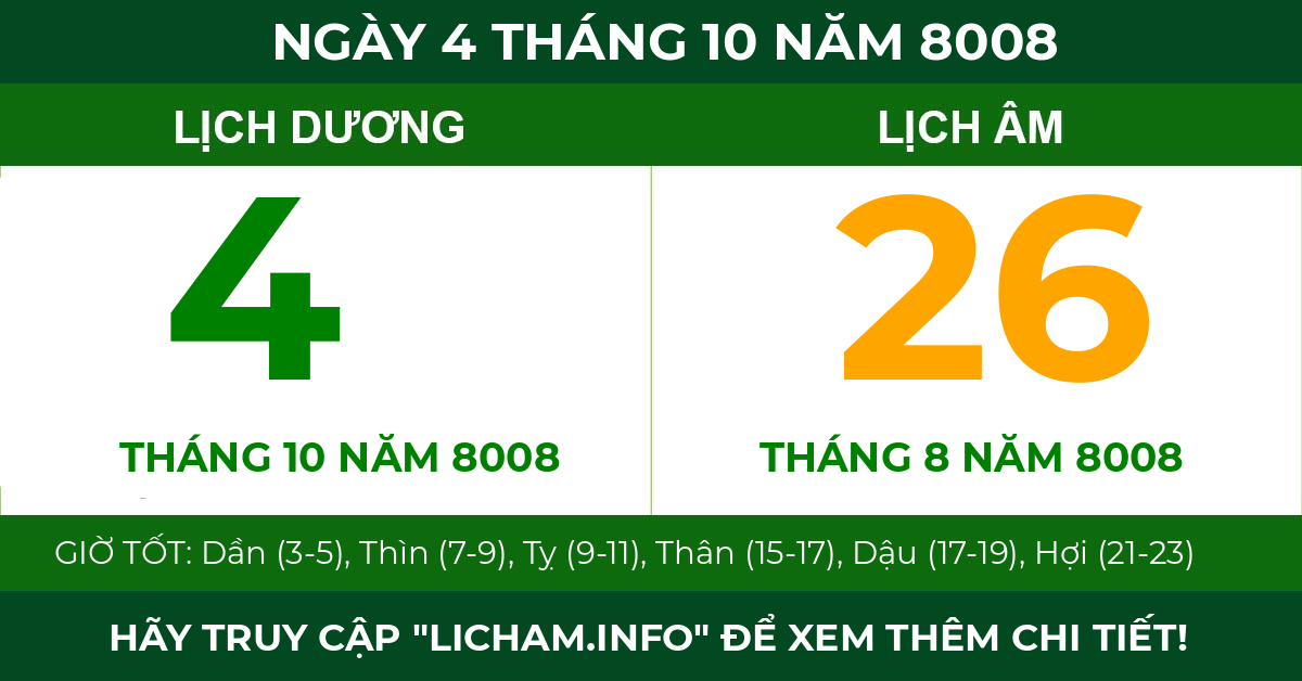 lịch âm ngày 4 tháng 10 năm 8008