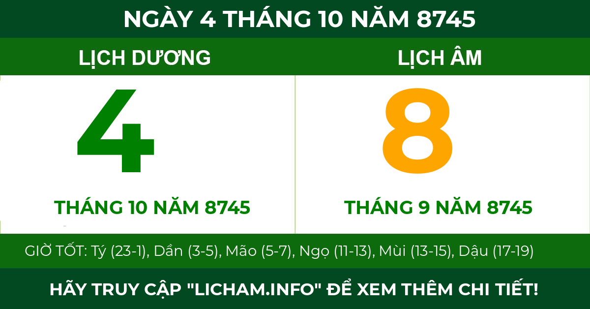 lịch âm ngày 4 tháng 10 năm 8745