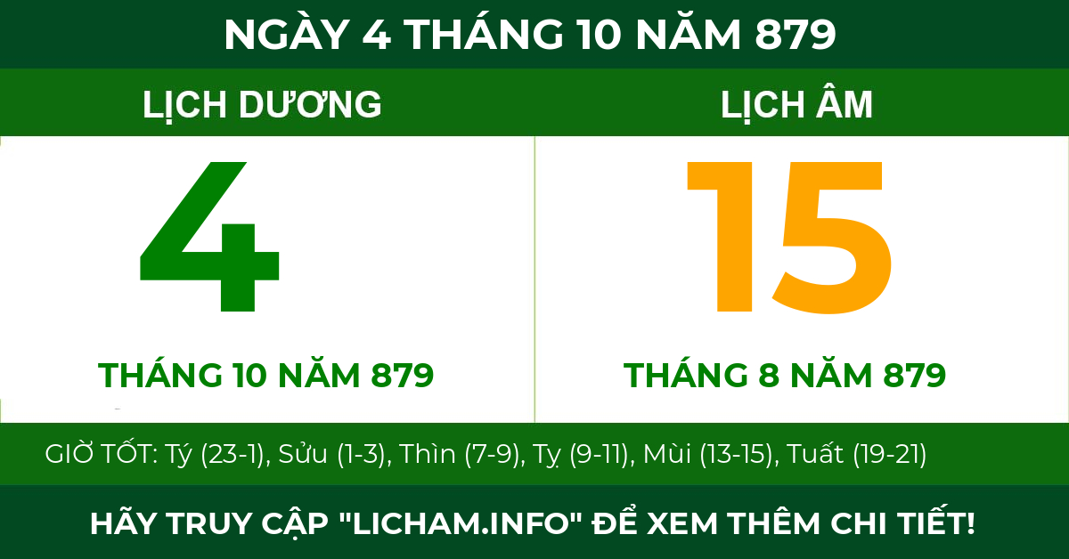 lịch âm ngày 4 tháng 10 năm 879