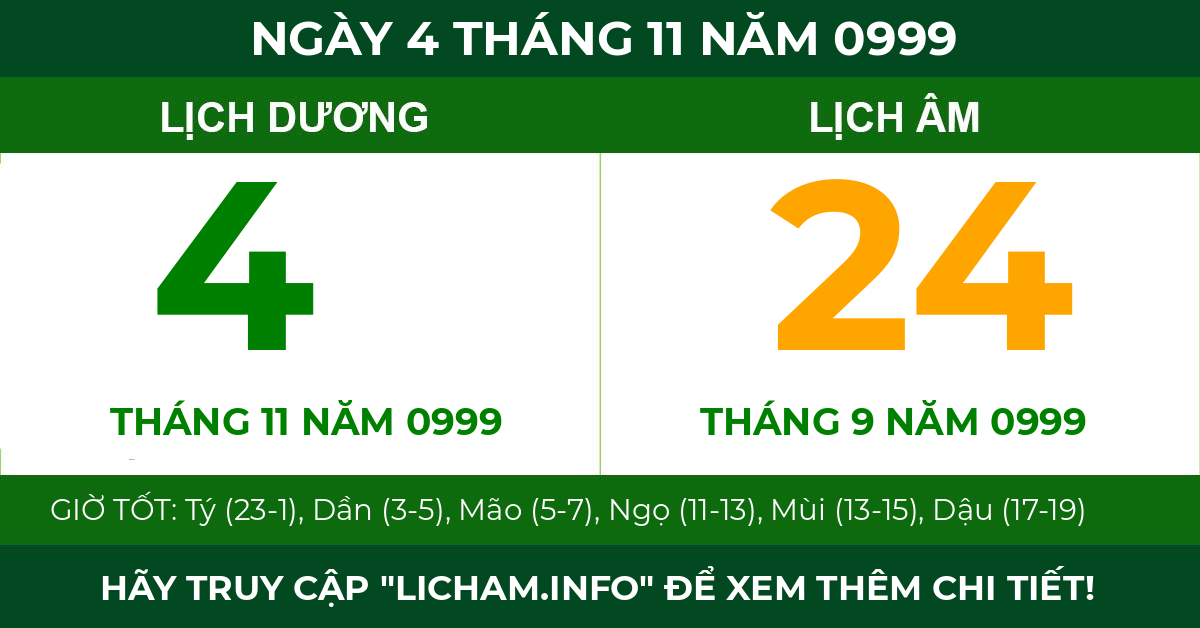 lịch âm ngày 4 tháng 11 năm 0999