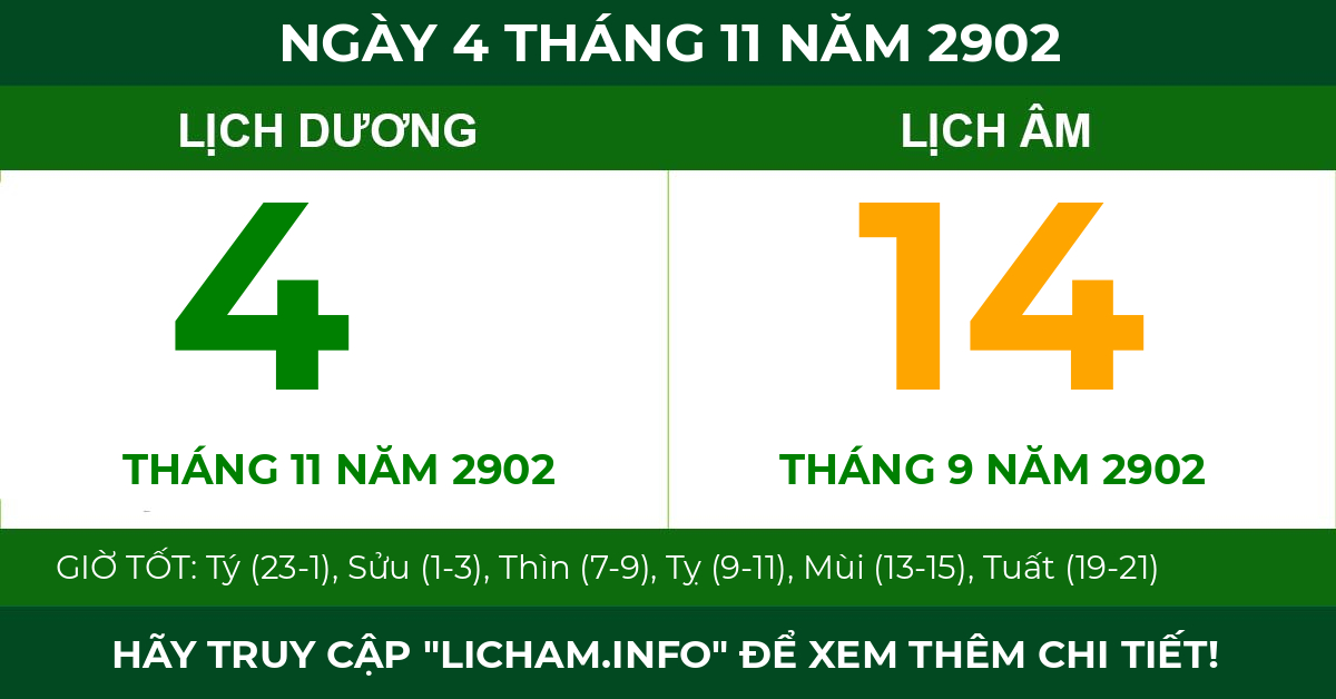 lịch âm ngày 4 tháng 11 năm 2902