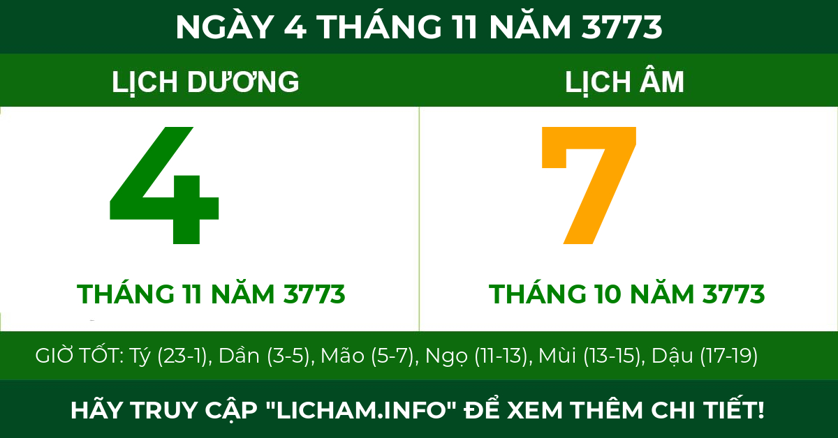 lịch âm ngày 4 tháng 11 năm 3773
