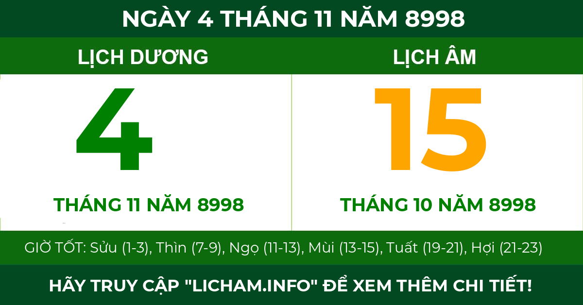 lịch âm ngày 4 tháng 11 năm 8998