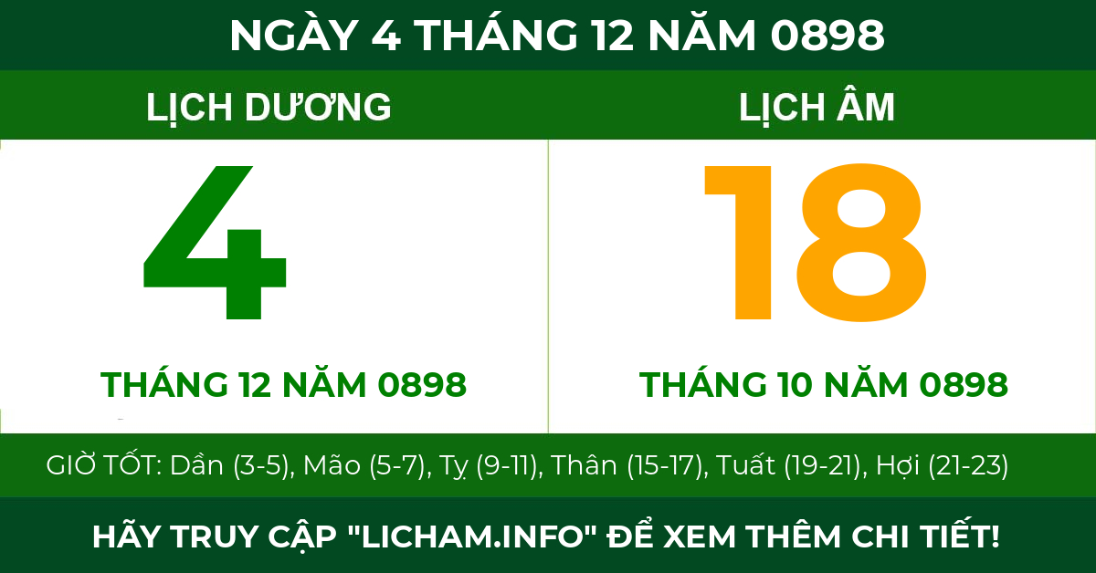lịch âm ngày 4 tháng 12 năm 0898