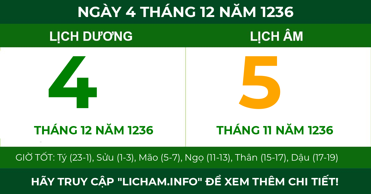 lịch âm ngày 4 tháng 12 năm 1236