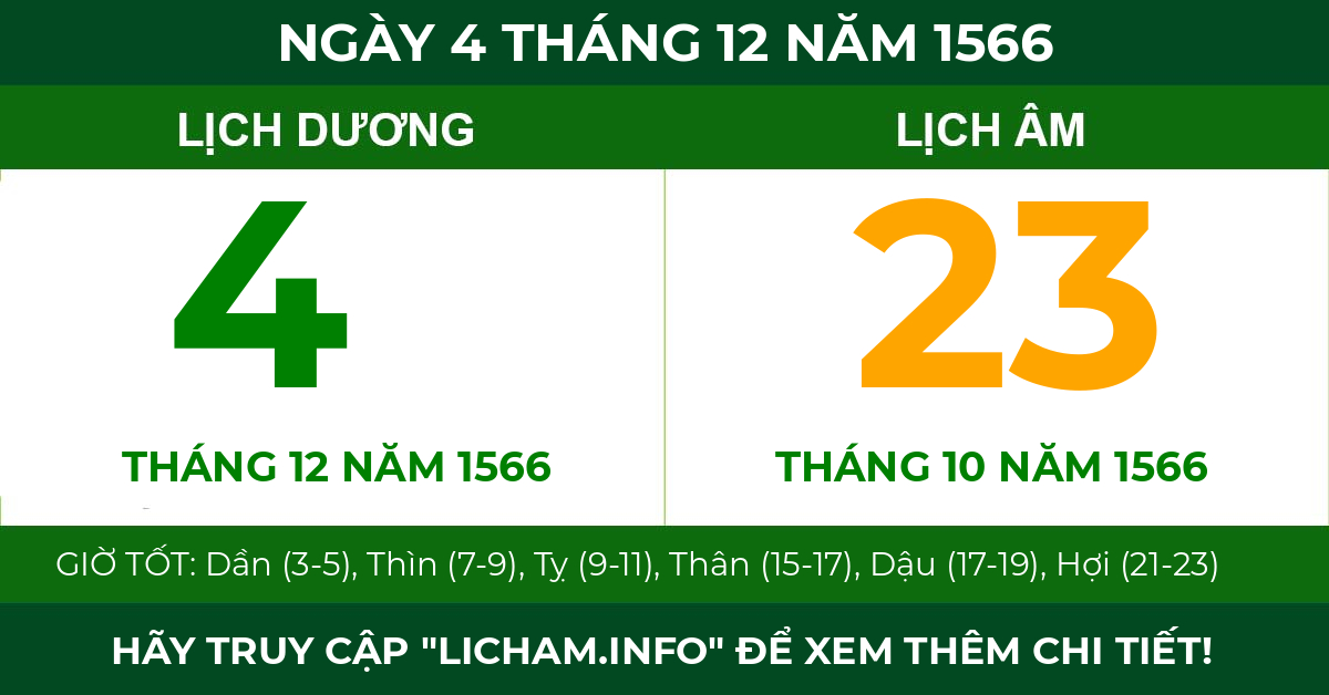 lịch âm ngày 4 tháng 12 năm 1566