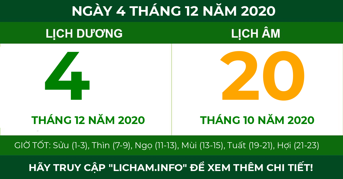 lịch âm ngày 4 tháng 12 năm 2020