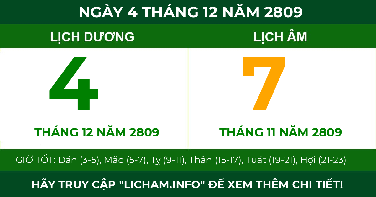 lịch âm ngày 4 tháng 12 năm 2809