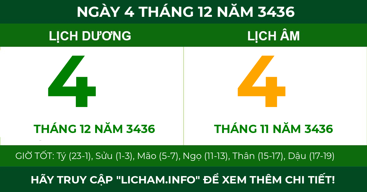 lịch âm ngày 4 tháng 12 năm 3436