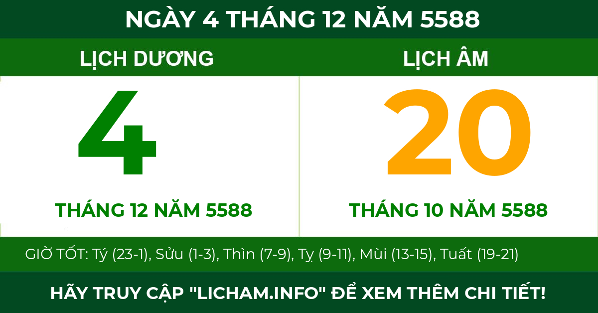 lịch âm ngày 4 tháng 12 năm 5588