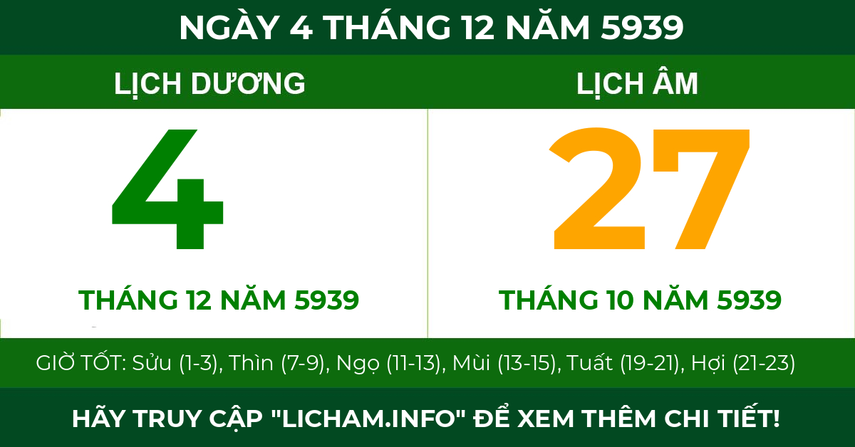lịch âm ngày 4 tháng 12 năm 5939