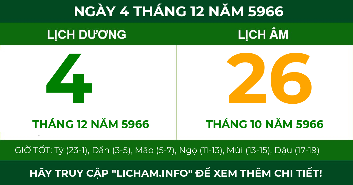 lịch âm ngày 4 tháng 12 năm 5966