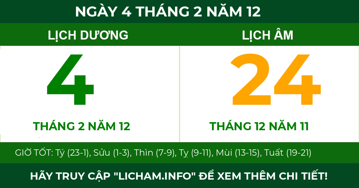 lịch âm ngày 4 tháng 2 năm 12
