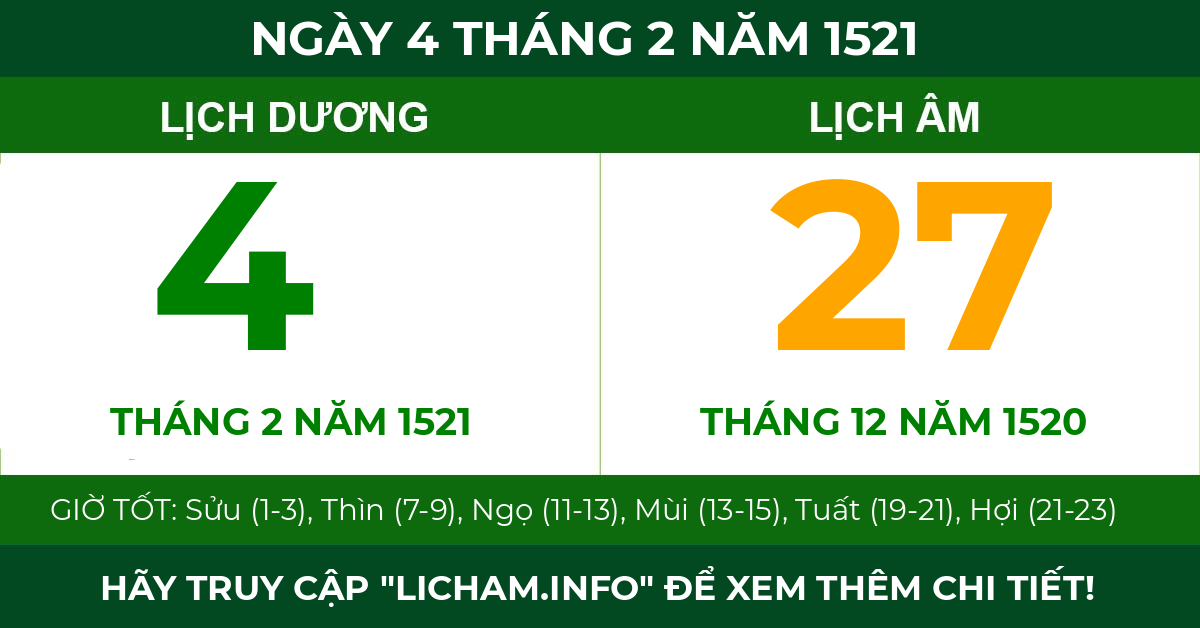 lịch âm ngày 4 tháng 2 năm 1521