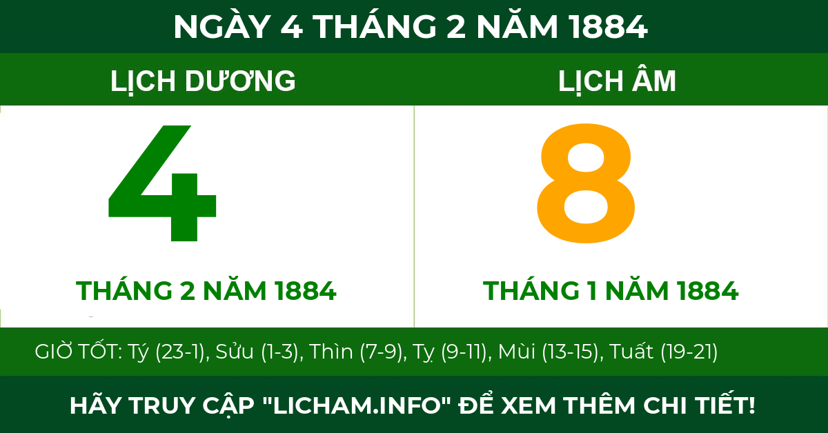 lịch âm ngày 4 tháng 2 năm 1884