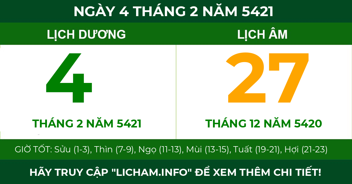 lịch âm ngày 4 tháng 2 năm 5421