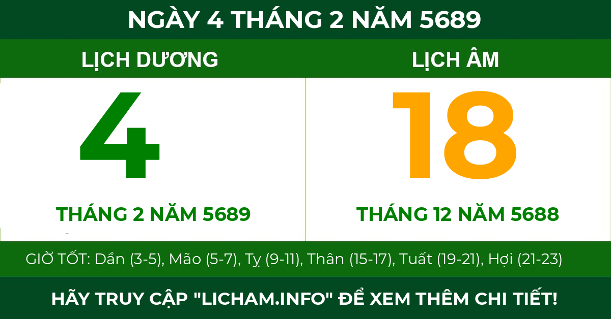 lịch âm ngày 4 tháng 2 năm 5689