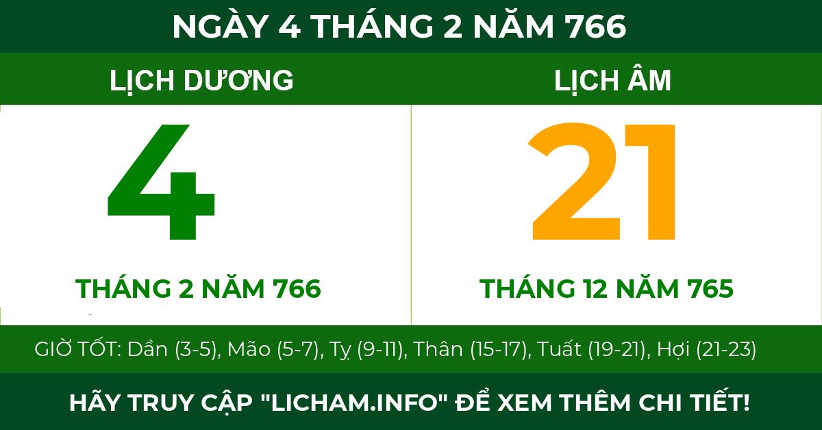 lịch âm ngày 4 tháng 2 năm 766