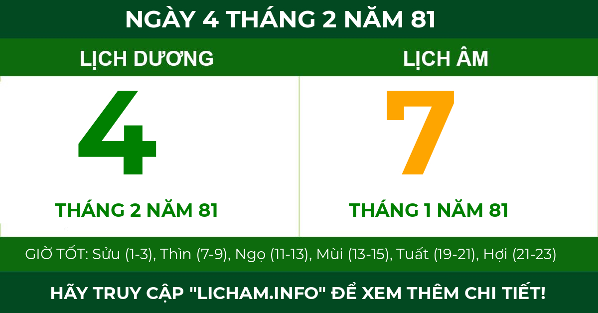 lịch âm ngày 4 tháng 2 năm 81