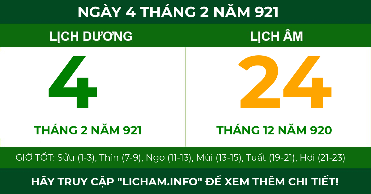 lịch âm ngày 4 tháng 2 năm 921