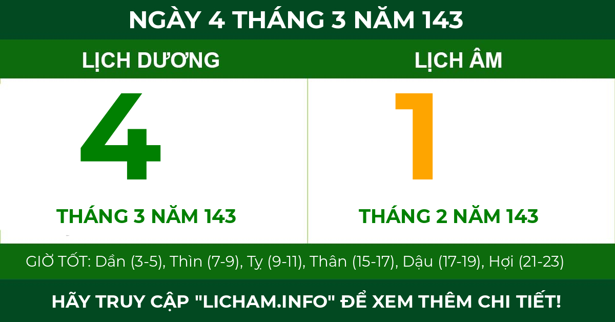 lịch âm ngày 4 tháng 3 năm 143