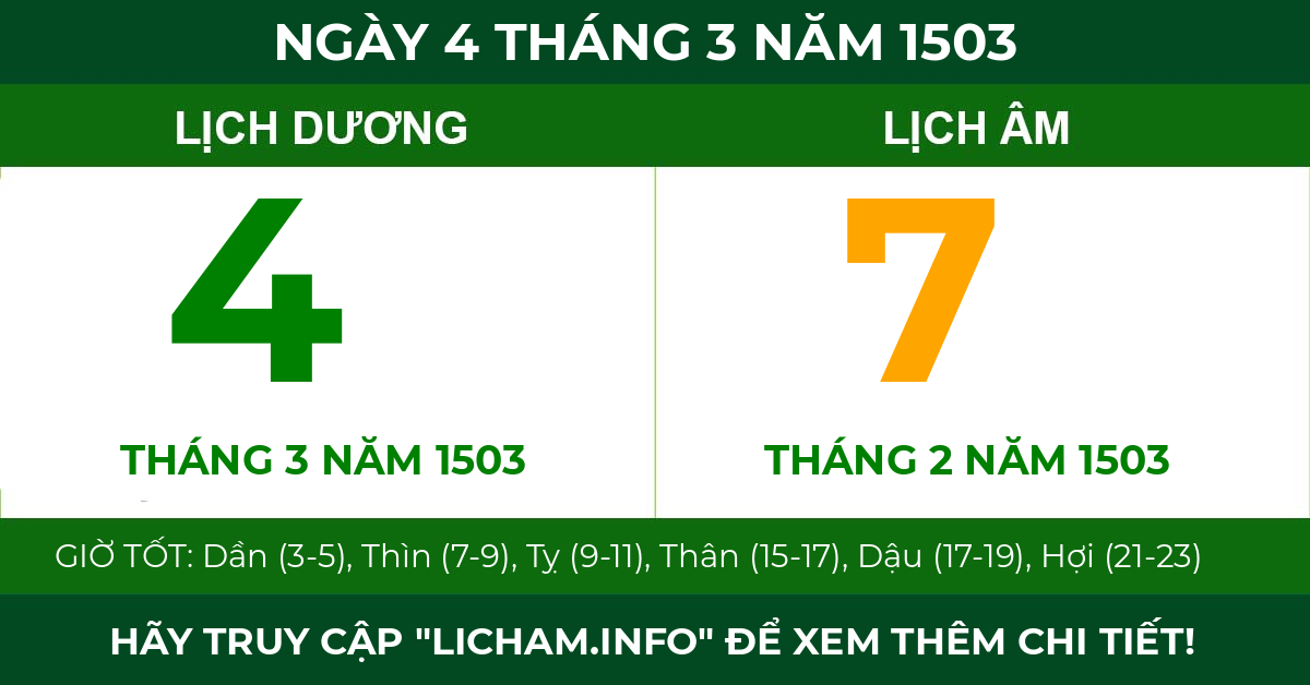 lịch âm ngày 4 tháng 3 năm 1503