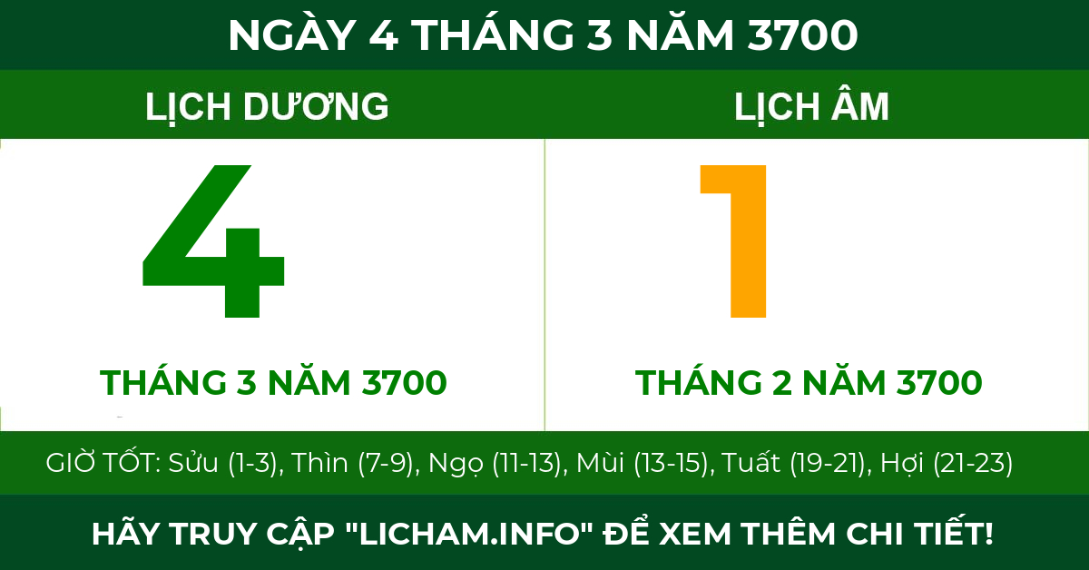 lịch âm ngày 4 tháng 3 năm 3700
