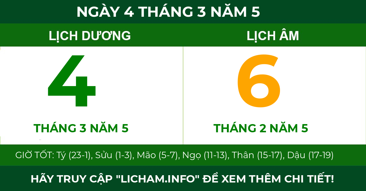 lịch âm ngày 4 tháng 3 năm 5