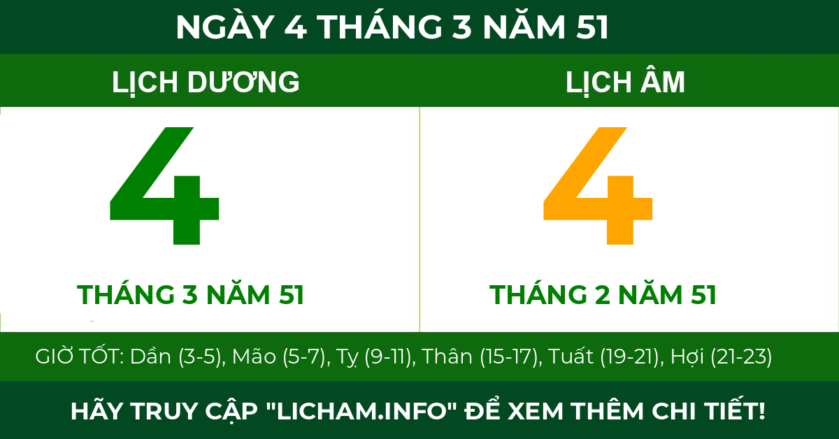 lịch âm ngày 4 tháng 3 năm 51