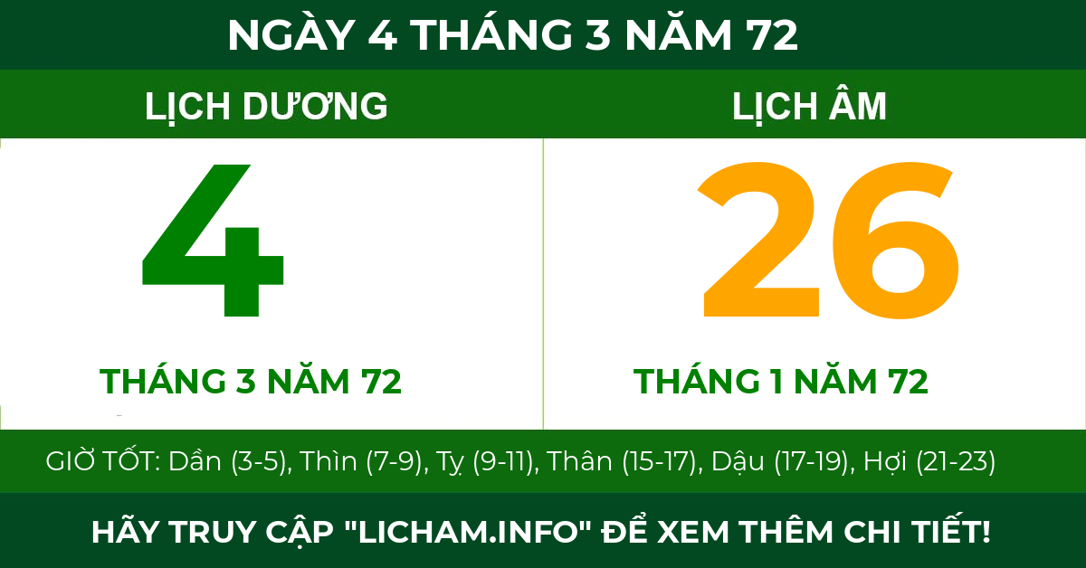 lịch âm ngày 4 tháng 3 năm 72