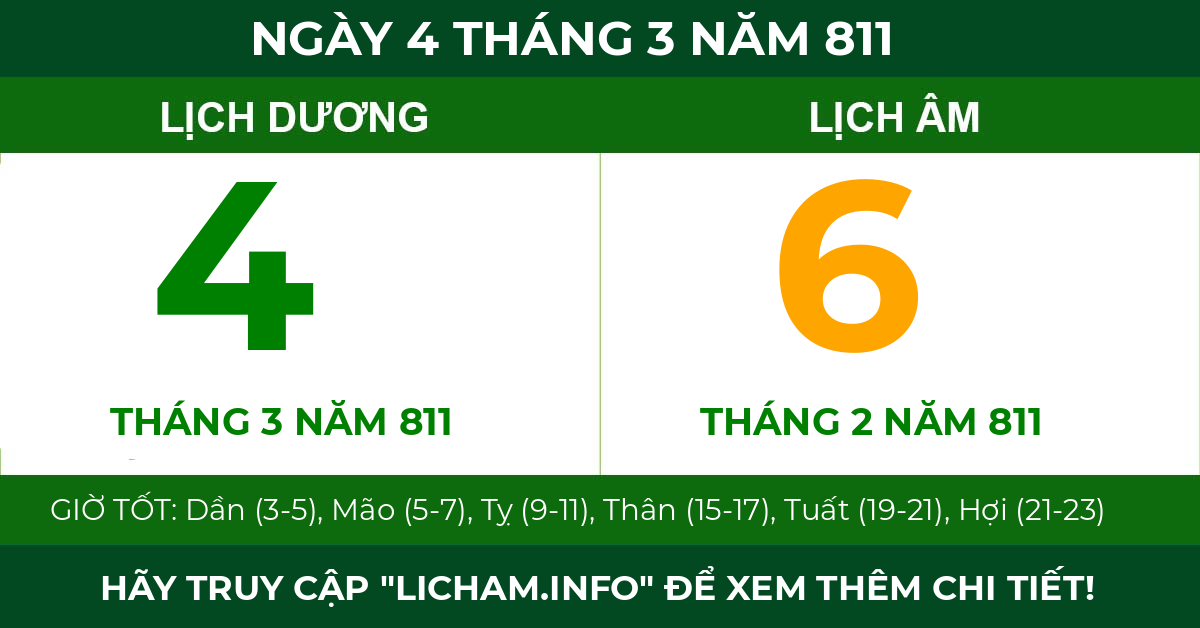 lịch âm ngày 4 tháng 3 năm 811