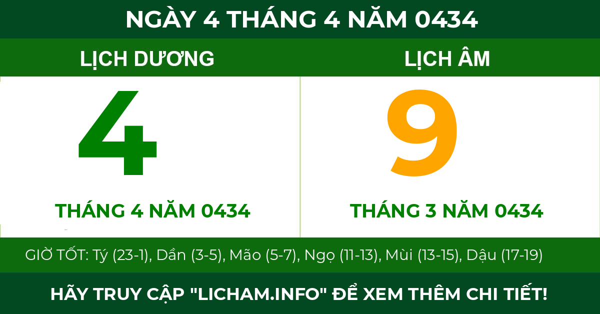 lịch âm ngày 4 tháng 4 năm 0434
