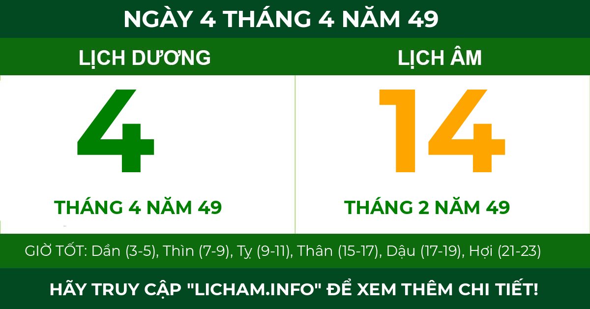 lịch âm ngày 4 tháng 4 năm 49