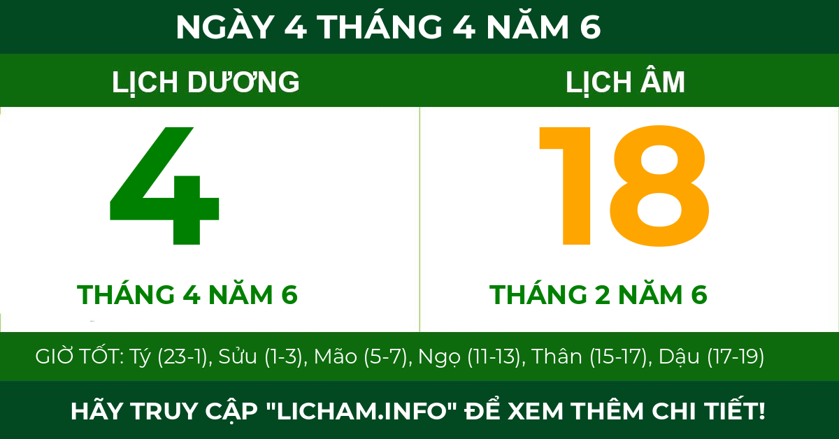 lịch âm ngày 4 tháng 4 năm 6